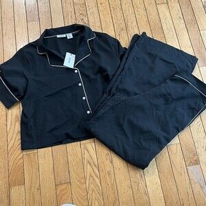 Jason Wu Pajama Set Womens Size S Black 2-Piece Short Sleeve Top Pants